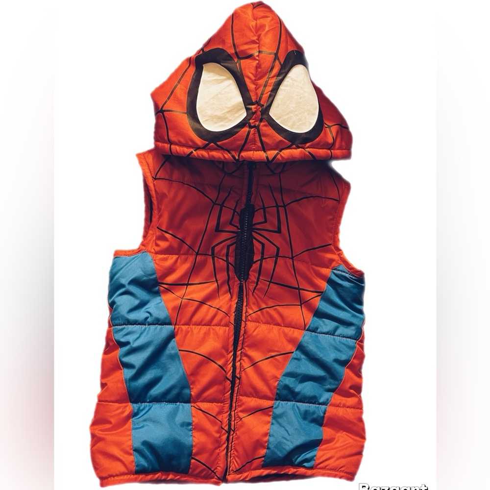 Kids Red & Blue Superhero Hooded Vest - Spider-Inspired Costume. No sleeves.